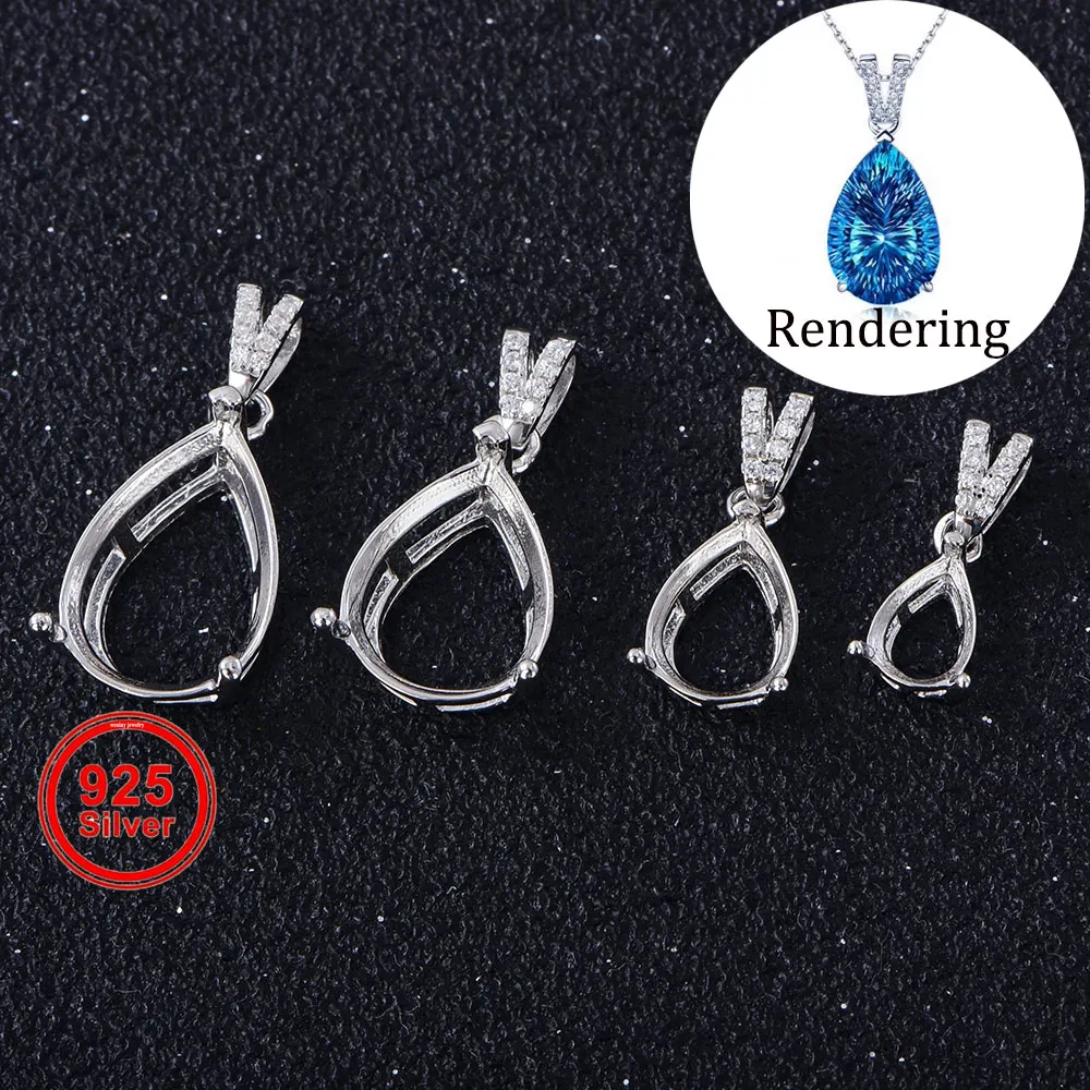 5*7-10*14mm Teardrop Pendant Blank Setting, Multiple Stone Sizes, S925 Sterling Silver, Handmade DIY Women's Pendant Accessory