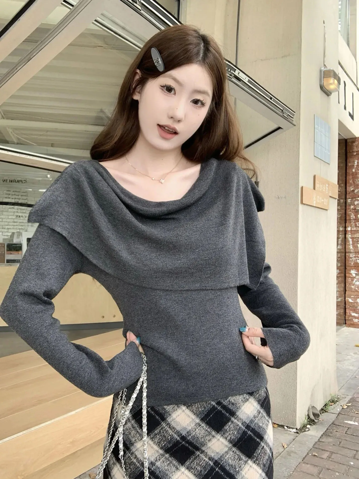

Laid-ba ey Knitted Top And awl Two-piece Set Women's Spring 2026 New Korean Sle Commute Faion Loose Fit Long Sve