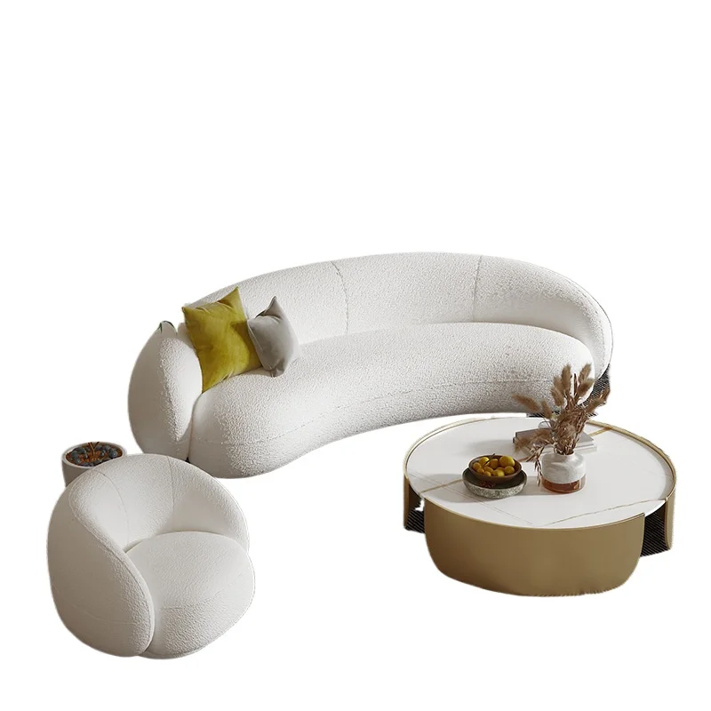 Nordic arc three-person reception sofa, special-shaped office, lambswool wedding dress studio, photo studio, single