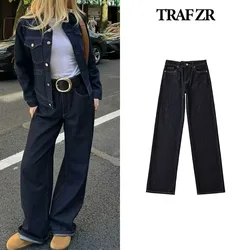 TRAF ZR Black Jeans Baggy Pants for Women Ladies Fashion Newjeans Basics Vintage Autumn Street Jean Mid Waisted Denim Pants