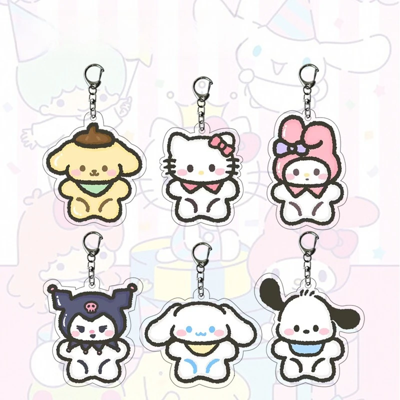

Miniso cartoon Sanrio sitting posture surrounding acrylic keychain couple bag pendant internet celebrity keychain