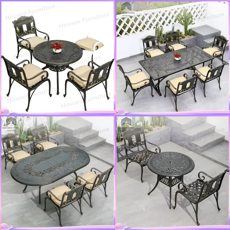 Modern Cast Aluminum Outdoor Furniture Set 4 Seater Patio Dining Table and Chairs Waterproof Sunproof Garden Balcony Villa
