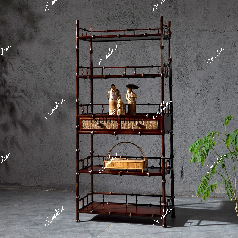 

Chinese bookshelf Floor-to-ceiling storage cabinet Multi-layer double tea room Wenwan Bogu rack FT