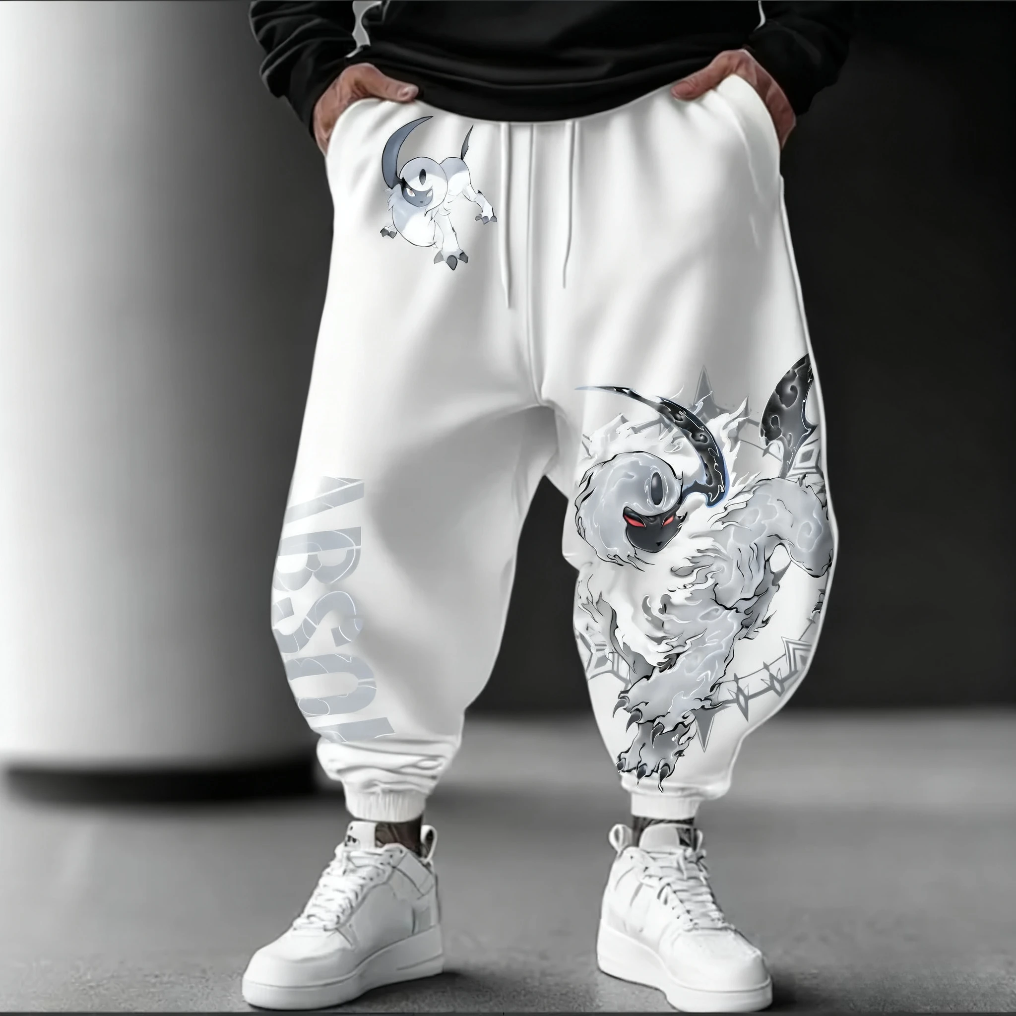 

Pokémon Handheld Game Absol Printed Sweet Pants 2025 Autumn and Winter Men and Women Harajuku Oversized Casual Loose Taped Pants