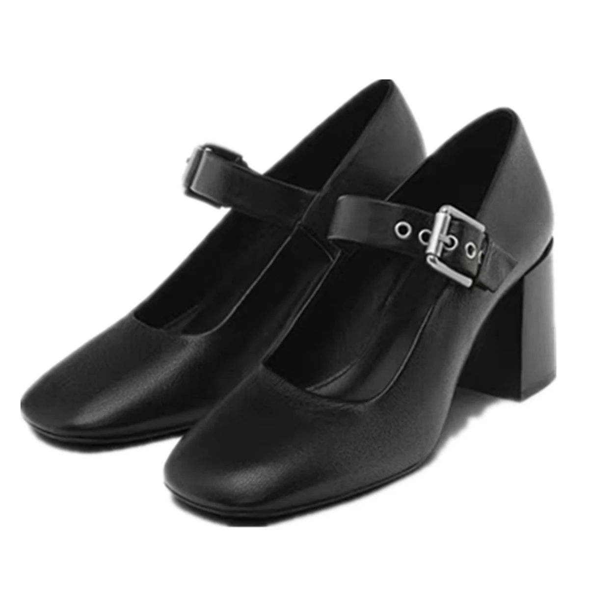 

Jenny&Dave French Style Office Ladies Black Genuine Leather Slip On Sandals Shoes Elegant Minimalist High Heel Shoes Women