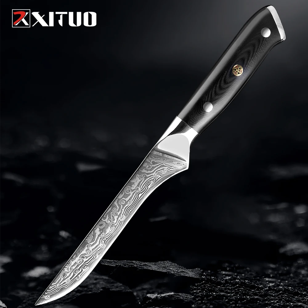 

Boning Knife 6 inch Damascus VG10 Super Steel Blade 67-Layer Damascus Fillet Knife G10 Handle Ultra-sharp Kitchen Deboning knife