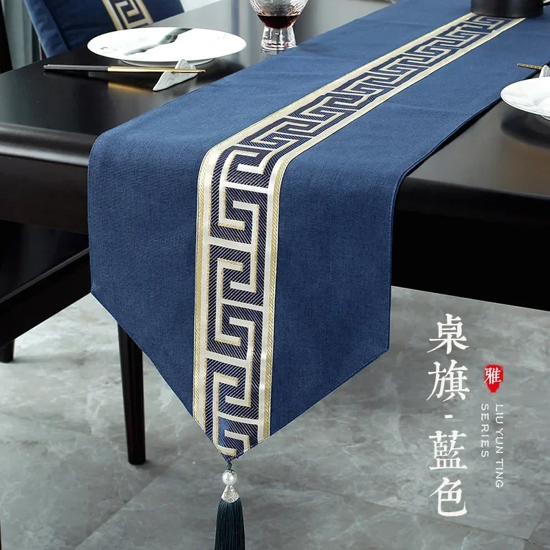 Chinese Style Table Flag Waterproof Oil Resistant Tassel Table Runner Tea House Tea Towels Zen Tea Table Cloth Hotel Bed Flag