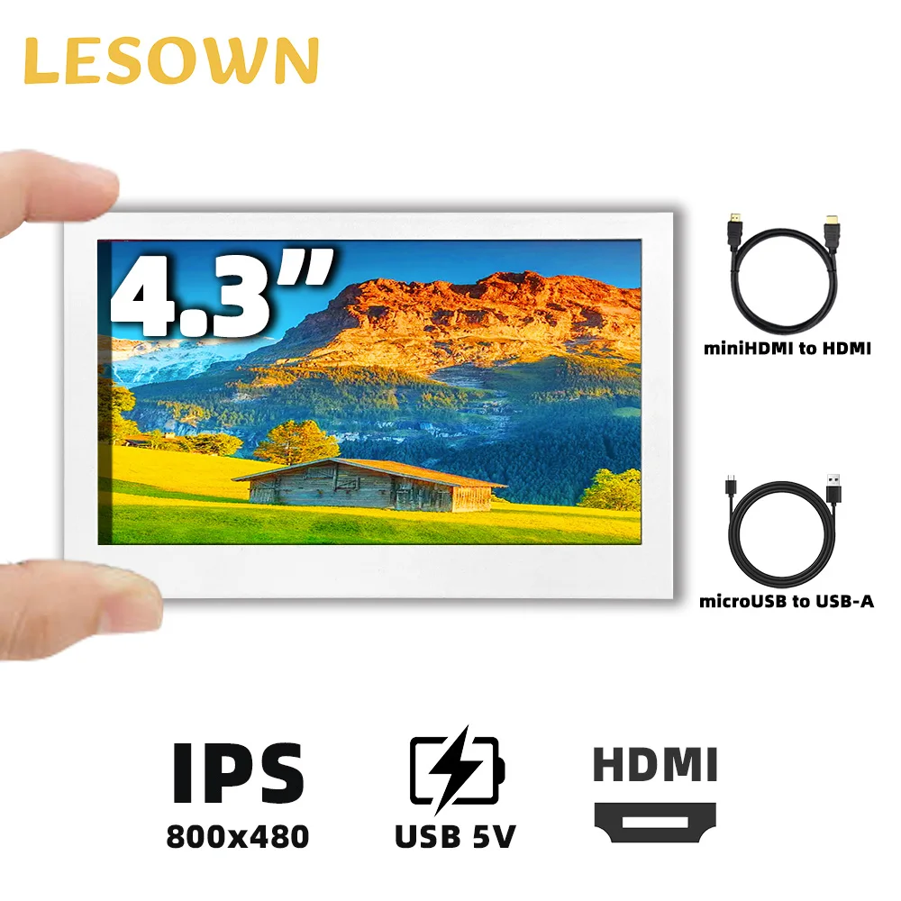 

Компактный 4,3-дюймовый портативный монитор LESOWN, мини-дисплей, 800x480, IPS ЖК-камера, монитор видеополя для учебы, игрового ноутбука Woek