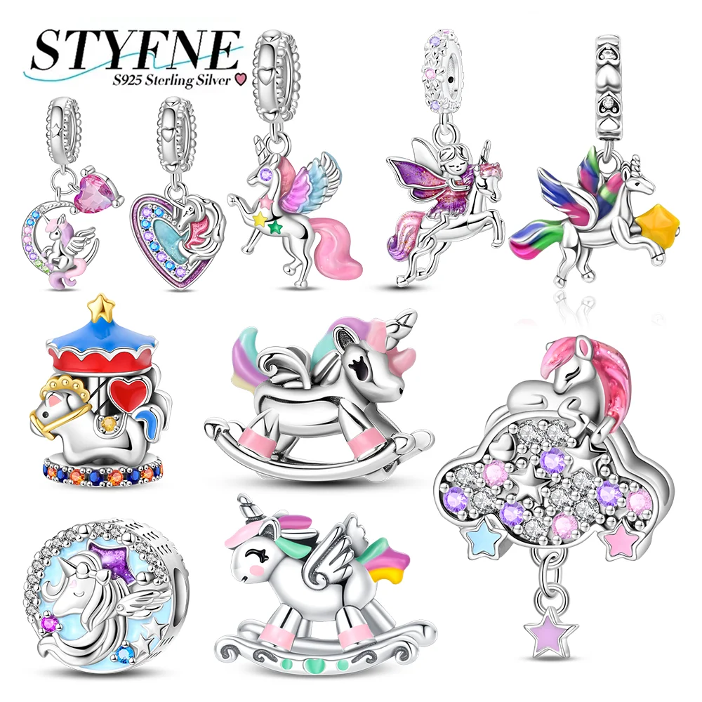 

Стерлингового серебра 925 пробы, страна чудес, единорог, цвет сердца, очаровательные бусины, подходят для оригинального браслета, изготовление ювелирных изделий своими руками для женщин, подарок