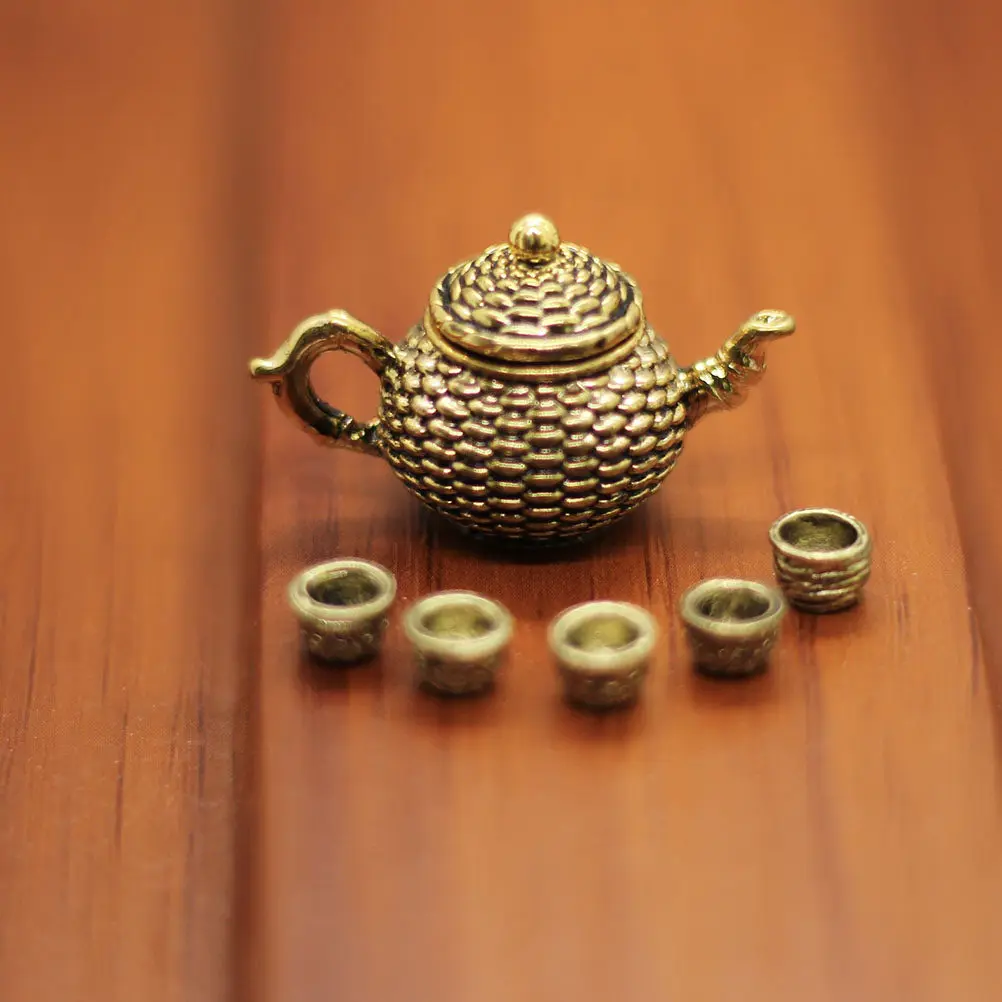 

1Set Miniature Metal Tea Cup Pot Set Vintage Style Mini Kitchen Accessories for Tiny House Decoration Pretend Play