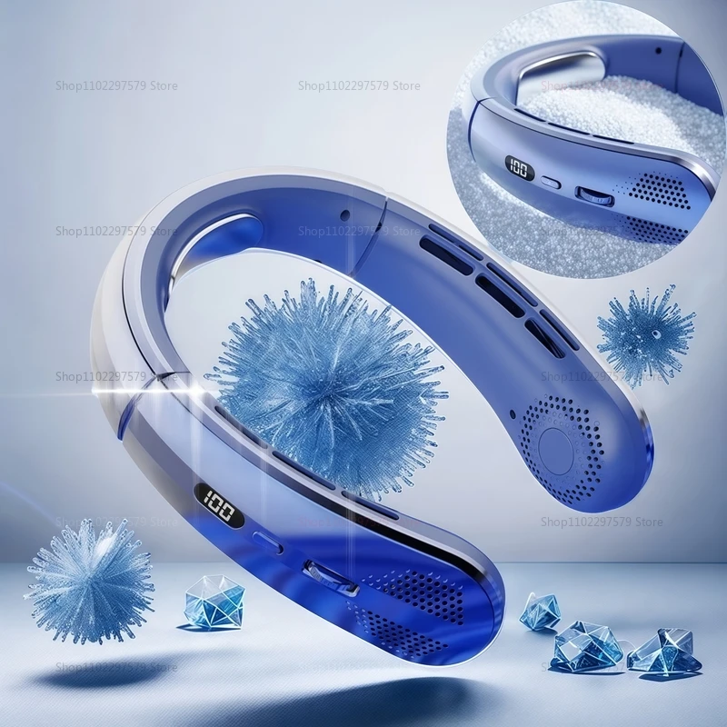 جديد 100 سرعة 5000mAh USB تعليق الرقبة مروحة المحمولة الخالية من الشفرة كتم صغير LED شاشة ديجيتال في الهواء الطلق مروحة صغيرة الرسن الرقبة