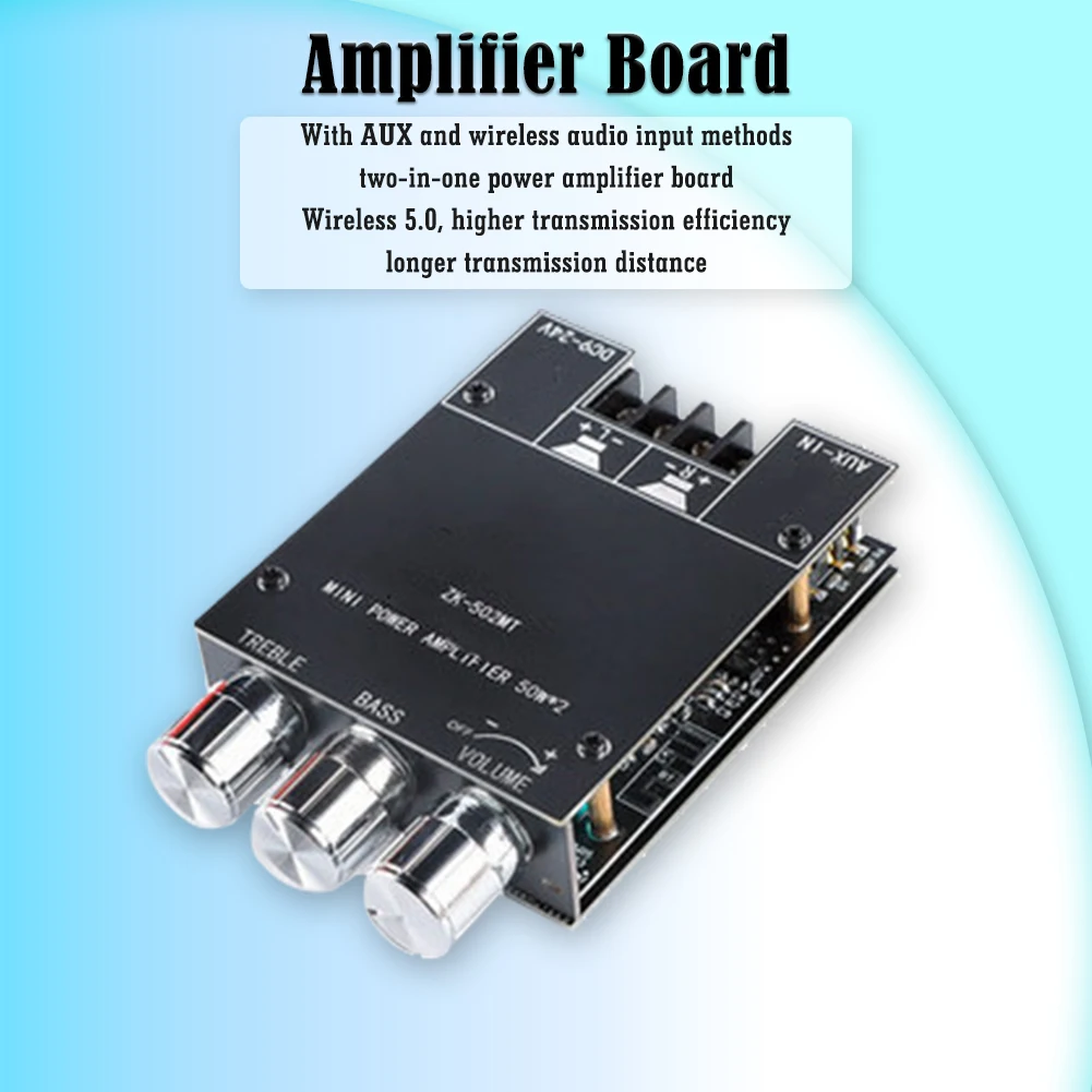 ZK-502MT Subwoofer Amplifier Module 2x50W 2.0 Channel High Power Bass Board Kit