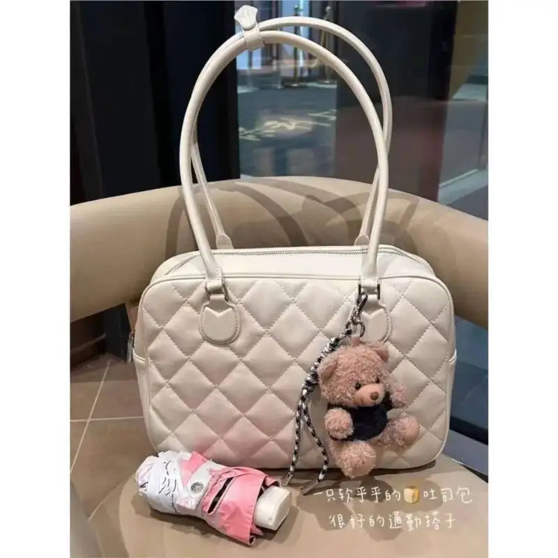 

Bloom Dia Grid White Shoulder Wallet Women 2025 Large Capacity Bowling Tote Bag Ladies Haruku Aesthetic Handbag Y2k