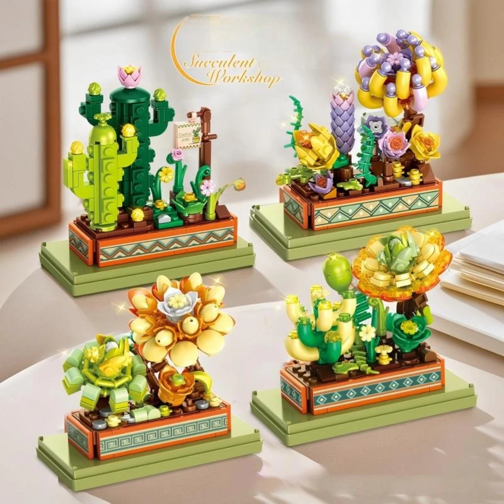 

MOC Cactus Lotus Roland Series Succulent Potted Plant Building Blocks Set Lucky Ornament Toys For Children Birthday Holiday Gift