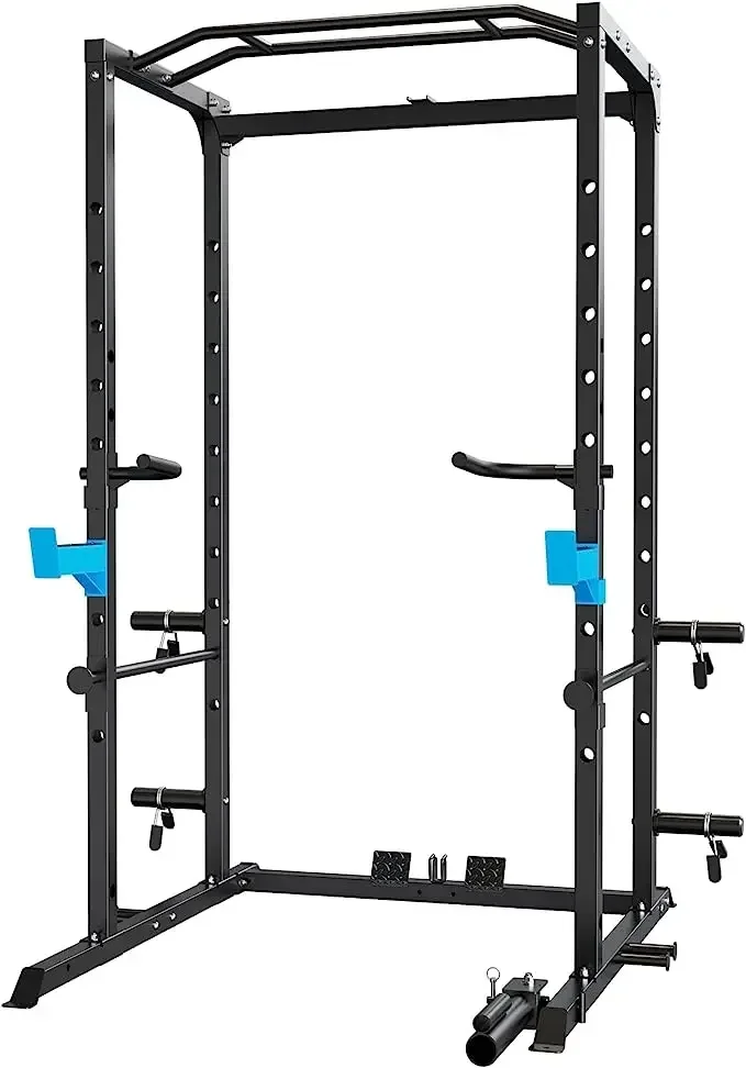 

th Multi-Functional Power Rack with J-Hooks, Dip Handles, Landmine Attachment and Optional Cable Pulley System for Home Gym
