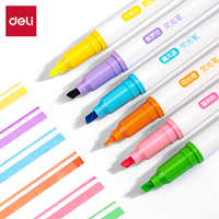 Deli 6-Pack Dual-Tip Highlighters, Chisel/Fine Ax-Style Head for Thick & Thin Lines, Smooth Fluorescent Ink