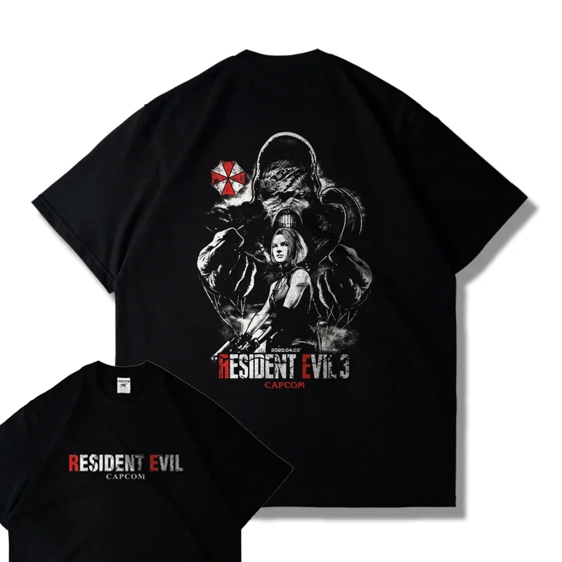 Capcom jogo ps5 resident evil 4 remasterizado manga curta camiseta masculina e feminina roupas soltas leon impresso harajuku y2k topo