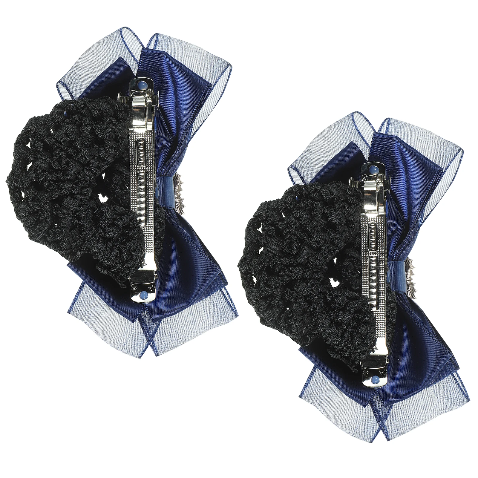 

2 pcs Hair Net Professional Flower Bun Women Black Nets Pins Mesh Hairnet Bow Barrette Clip Fabric Covers Staff