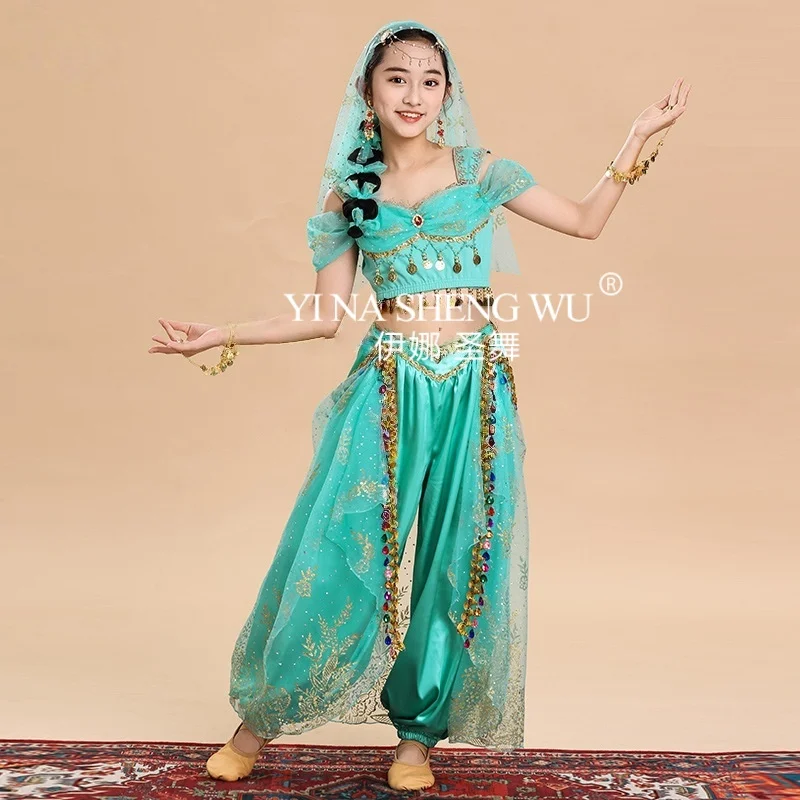 مجموعة أزياء الأميرة ياسمين للهالوين للأطفال، ملابس أداء رقص بوليوود وحفلات المهرجانات التنكرية للأطفال في السنة الجديدة