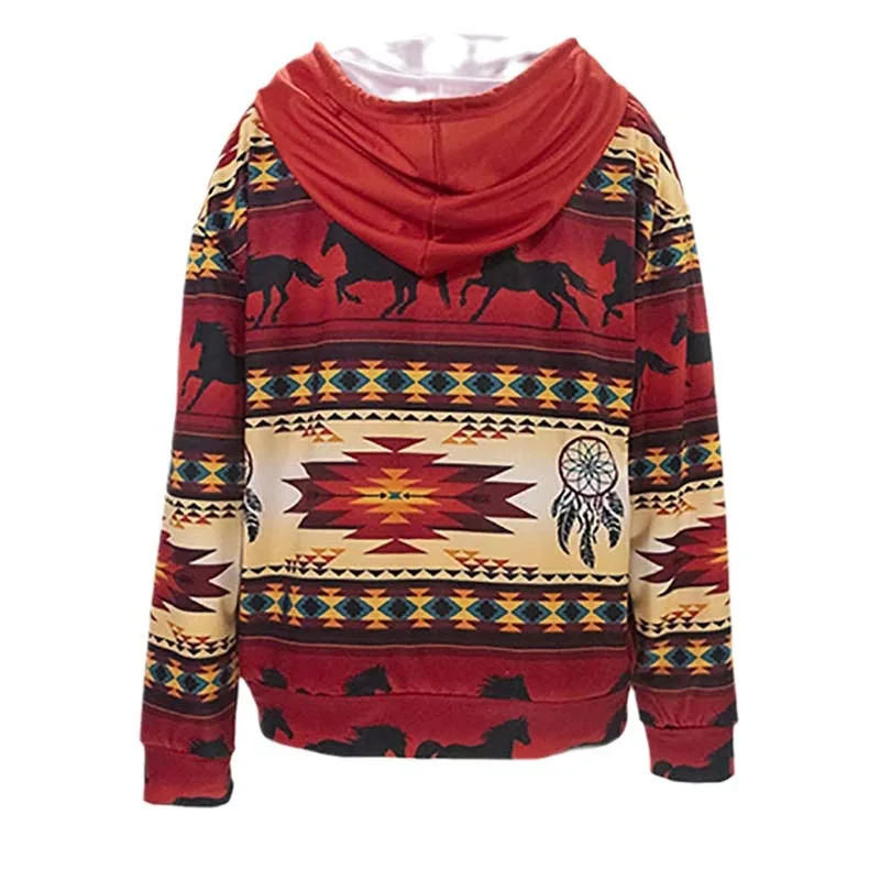 Fashion Printed Long Sleeve Women\'s Sweatshirt Vintage Tribal Style Hoodies Autumn Winter Casual Sweatshirts Female Pullover