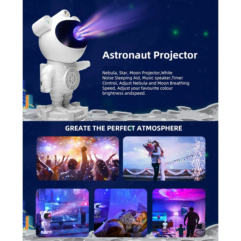 Galaxy Night Light Star Astronaut Galaxy Projector With Bluetooth Speaker, Timer, Remote - Perfect For Bedroom & Gifts