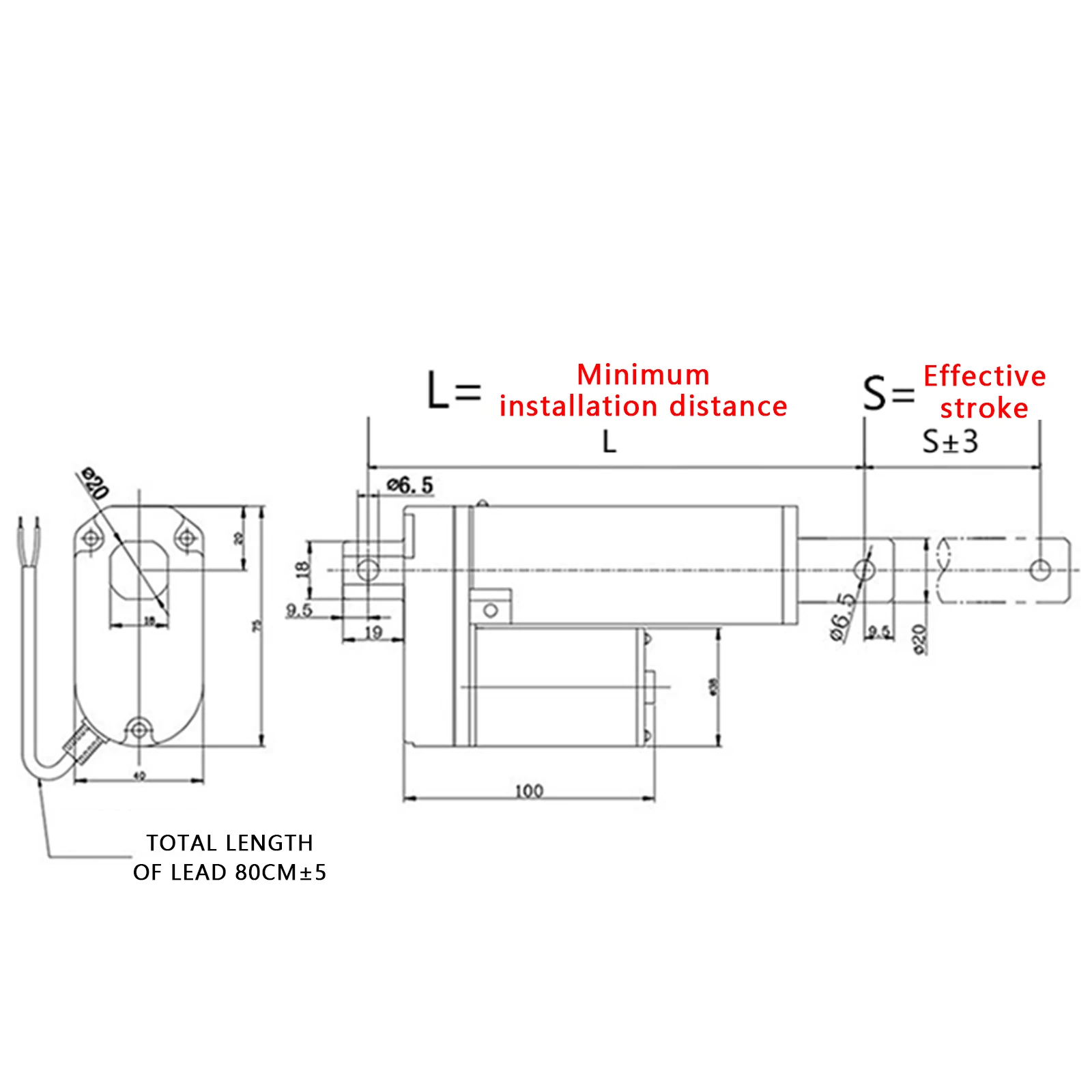 Electric Linear Actuator Set DC24V/1000N, 10~450mm Stroke Optional Lift Push Rod With Transformer And Manual Controller