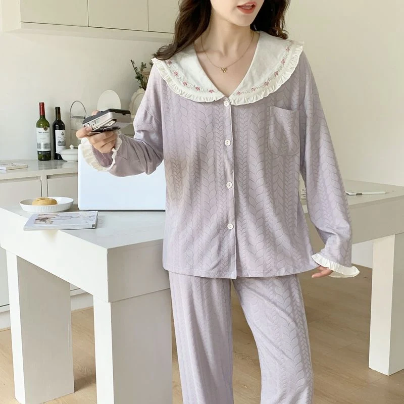 

2024, весенне-осенний хлопковый пижамный комплект с длинными рукавами для женщин, корейский милый костюм для сна, пижамы, домашняя одежда, Pijama Mujer, домашняя одежда