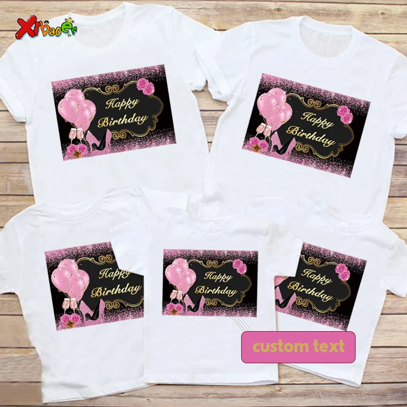 Birthday Queen Shirt for Women Party Shirt Family Party Matching Clothes Mommy Matching Custom Name Outfit High Heels Wine Glass