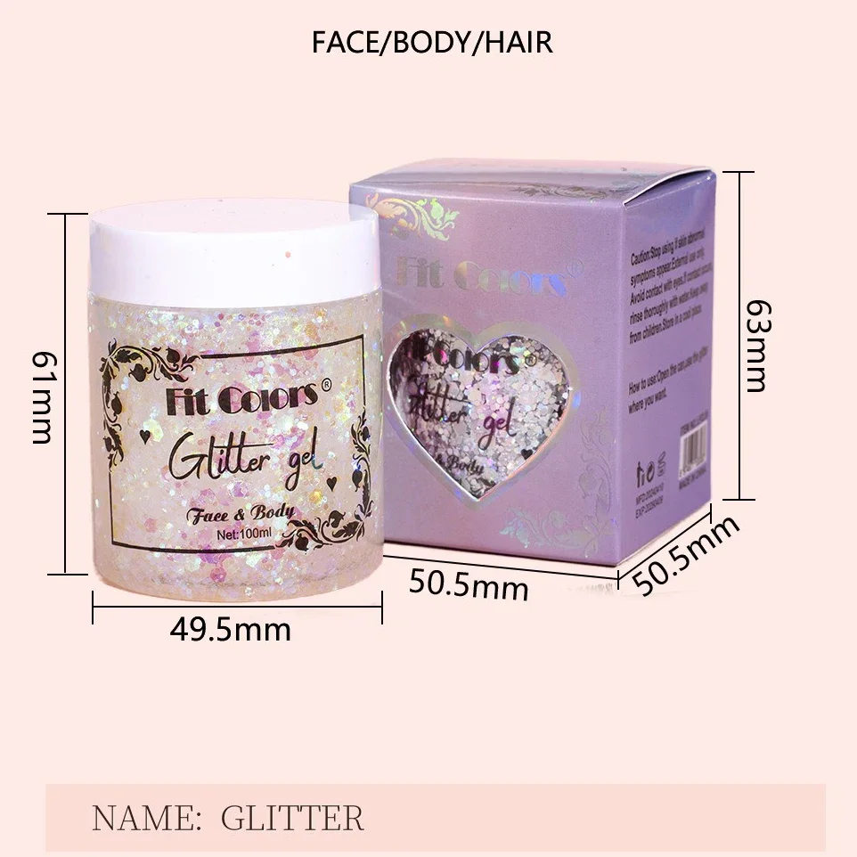 100ml Glitzer Gel Lidschatten flüssiges Gesicht Körper große Pailletten Gel multifunktion ale bunte lose Pailletten Creme Party Dekoration