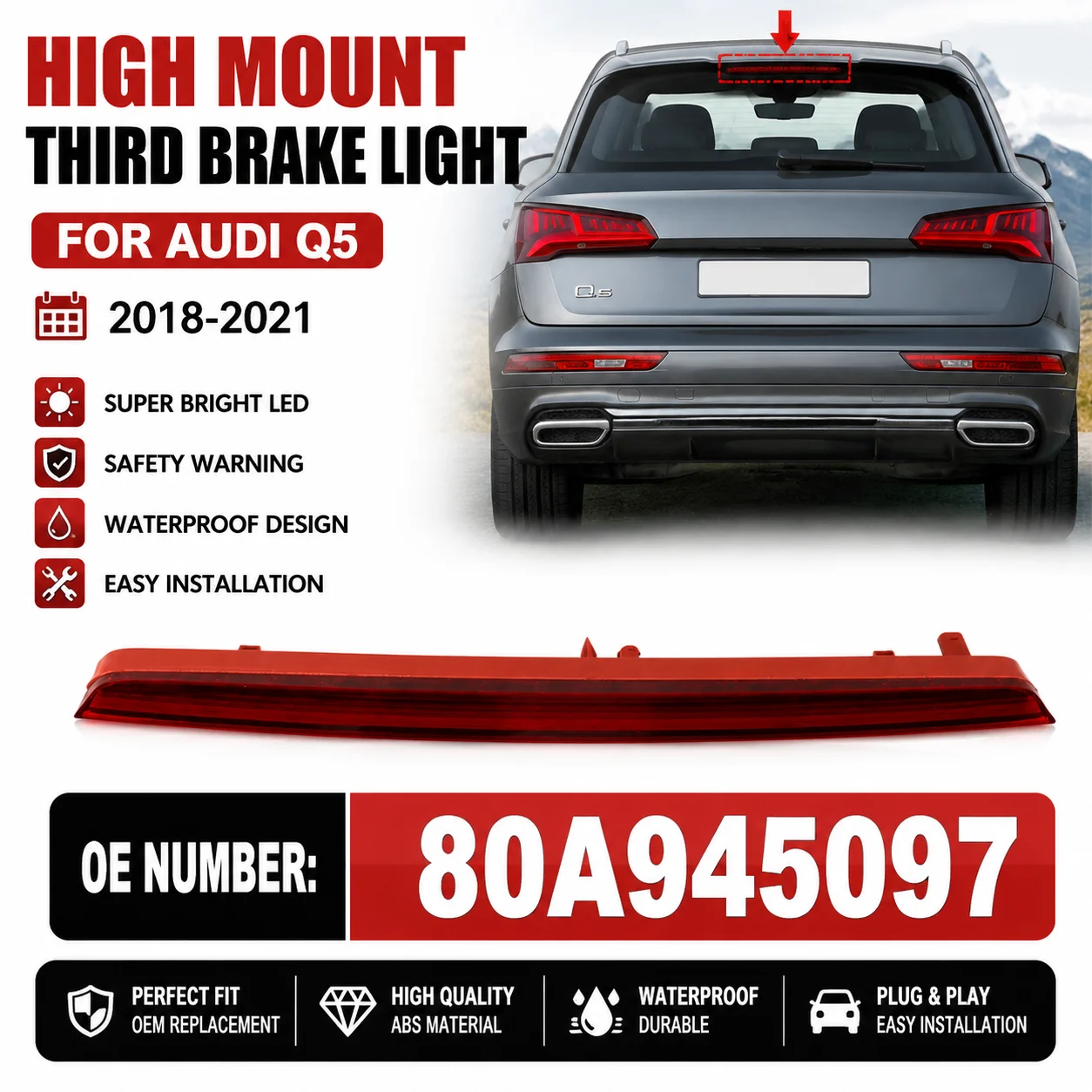 アウディq5-2018-2019-2020-2021用-車用サードブレーキライト-ハイブレーキライト-警告フラッシュライト-アクセサリー-80a945097