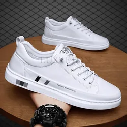 Men Vulcanized Shoes 2024 New Autumn Fashion Genuine Leather Casual Breathable Flat Bottom Solid Color Men Vulcanized Shoes