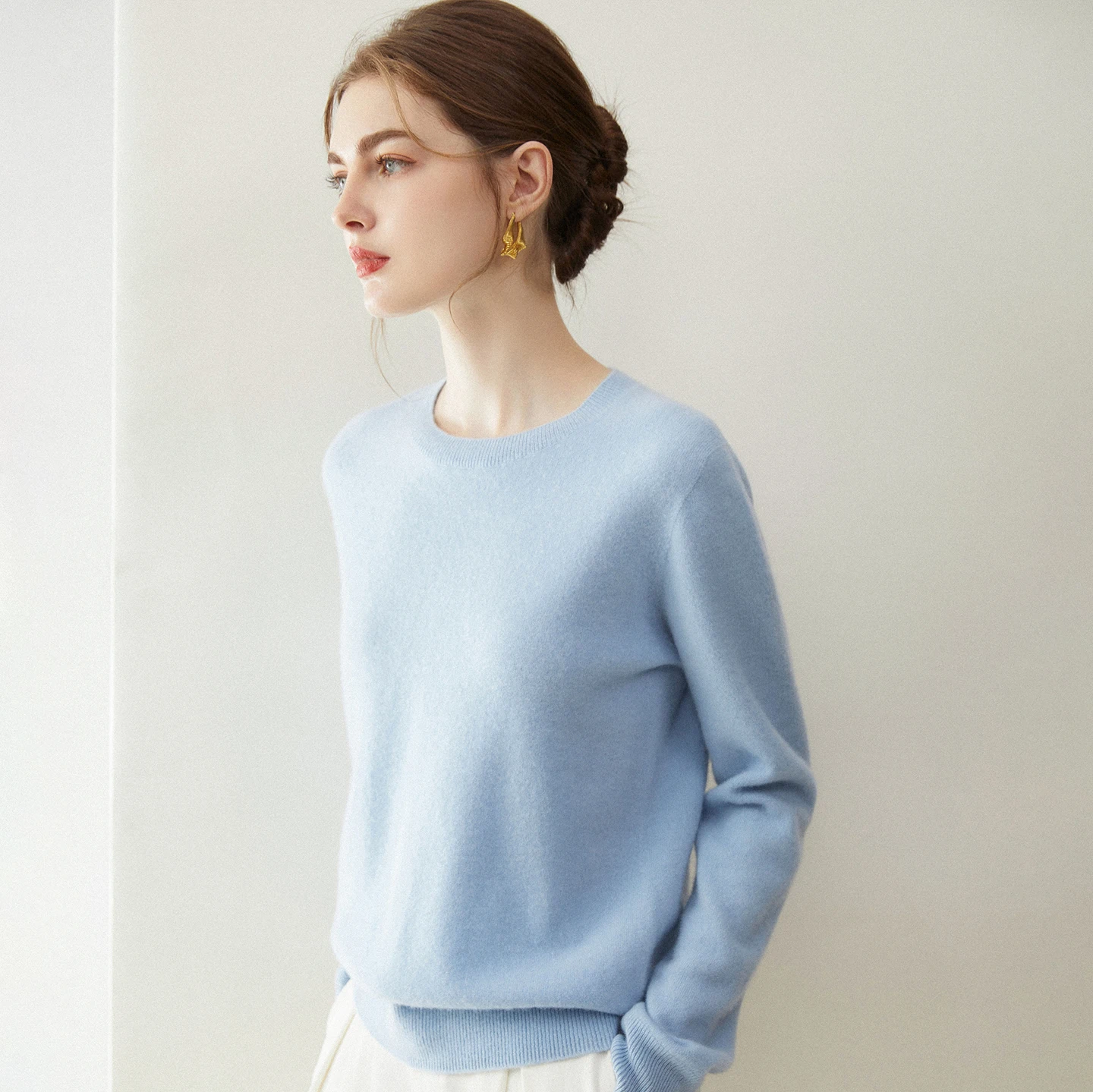 Seamless one-piece ready to wear~100% cashmere sweater, women's round neck autumn and winter pullover warm sweater knitted shirt