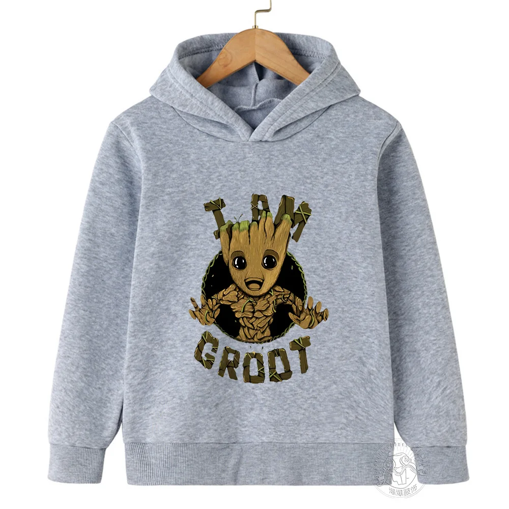 Kawaii Groot Hoodie Kids Clothes Girls Clothing Fashion Baby Boys Clothes Autumn Warm Sport Sweatshirt Children Tops