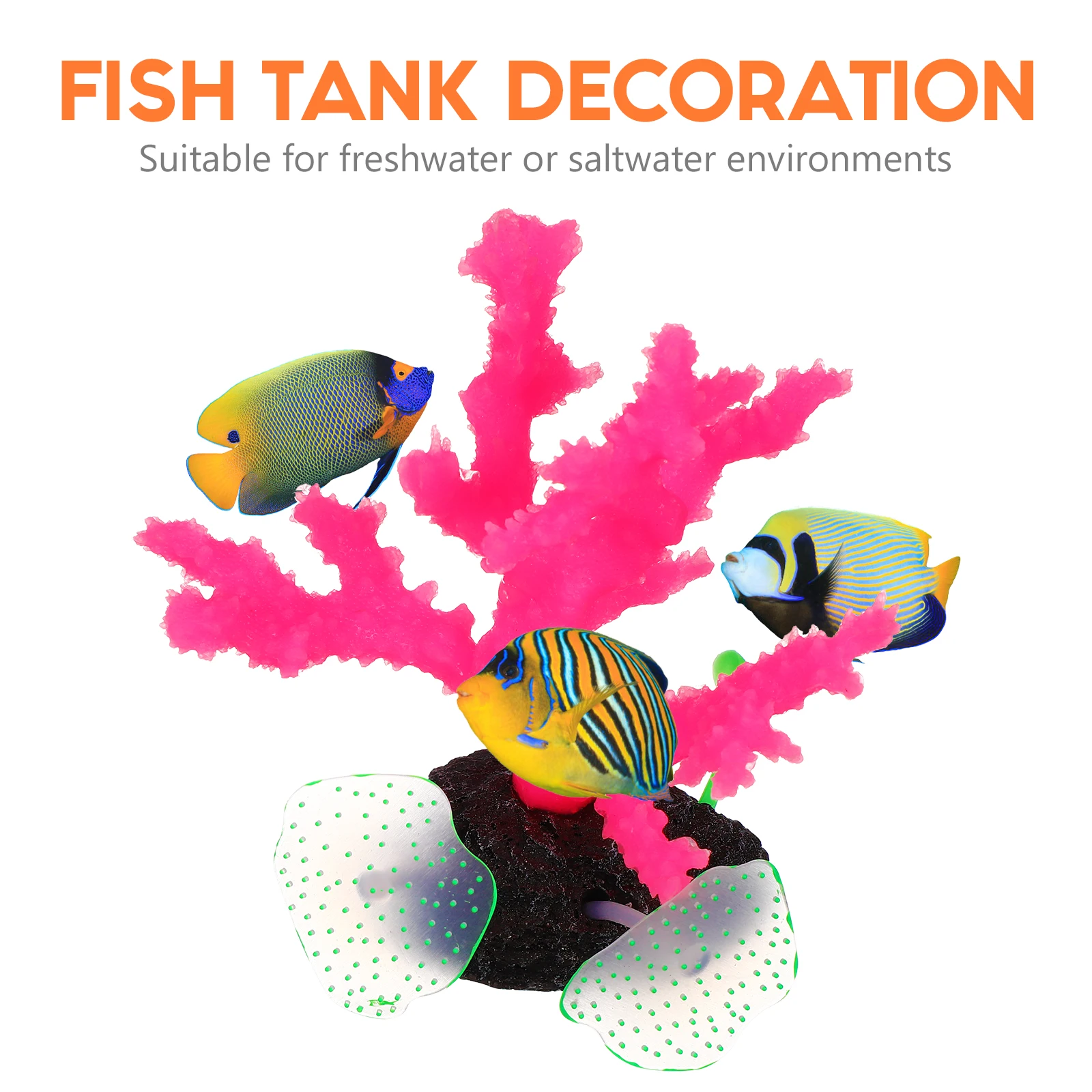 

2Pcs Glowing Artificial Corals Fish Tank Decor Silica Resin Fade Resistant Stable Base Freshwater Saltwater Artificial Corals