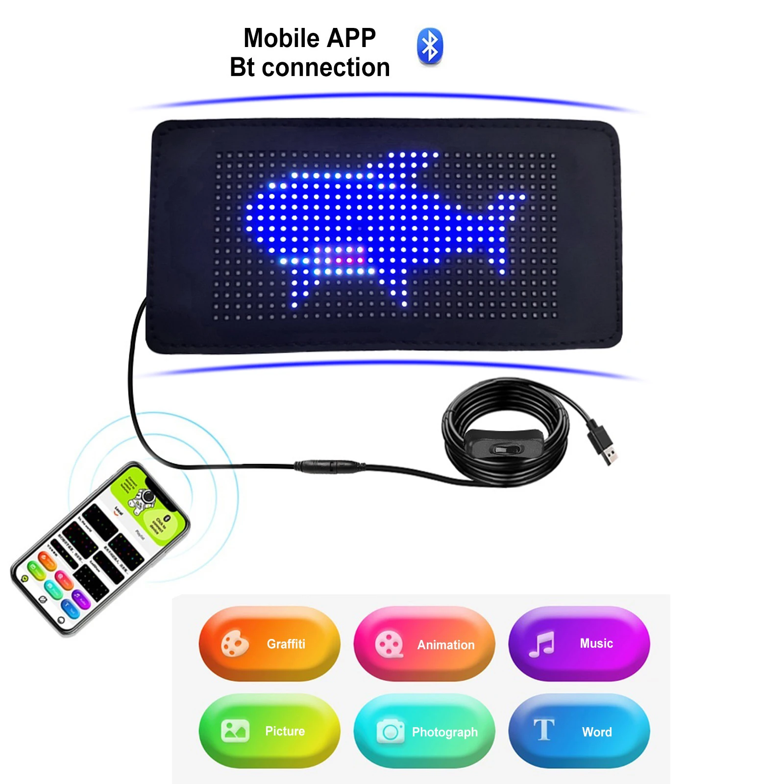 Car Rear Window LED Display Bluetooth APP Control USB Foldable Scrolling Message Board Custom Text Window Display For Party