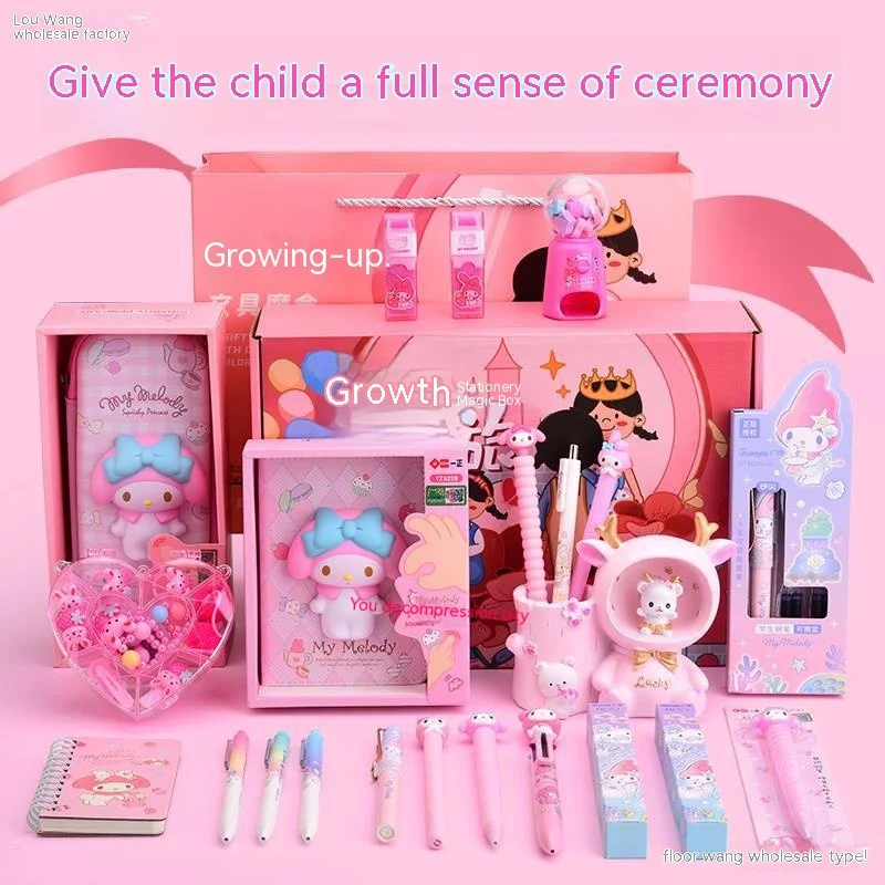 Sanrio Cute Melody Stationery Set Gift Box Primary School Girl Birthday Gift School Learning Office Notebook Big Gift Bag Award