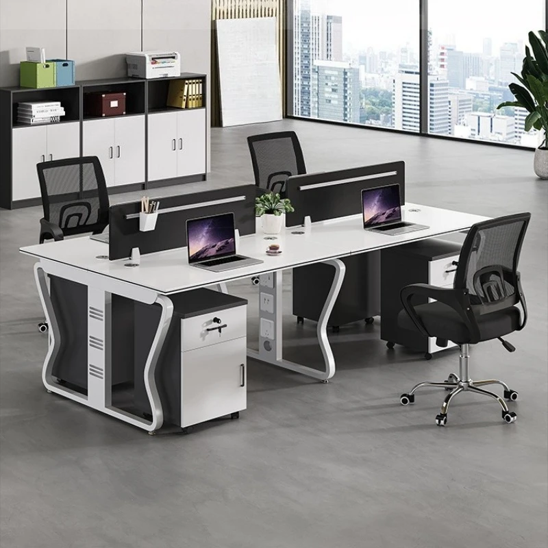 office four-person staff desk with cabinet modern minimalist computer desk white standing escritorio workshop oficina furniture
