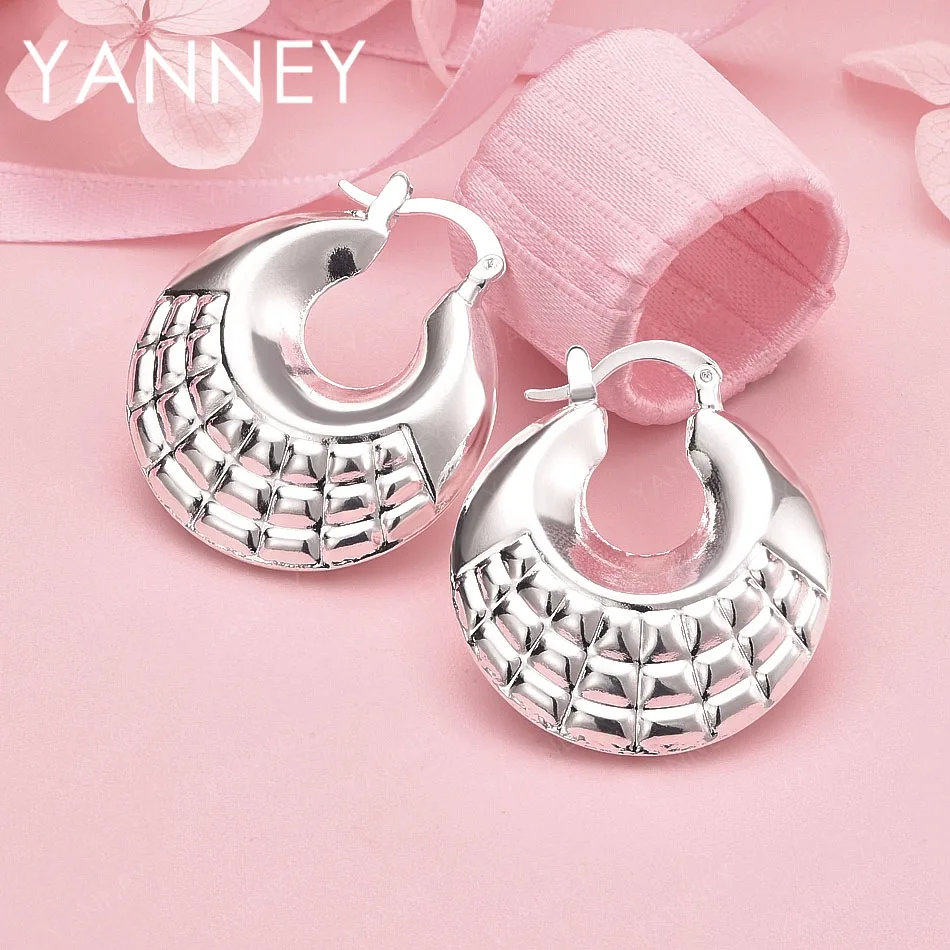 

Luxury 925 Sterling Silver Exquisite Round Pattern Earrings for Women, Fashionable Wedding Party Gift Accessories