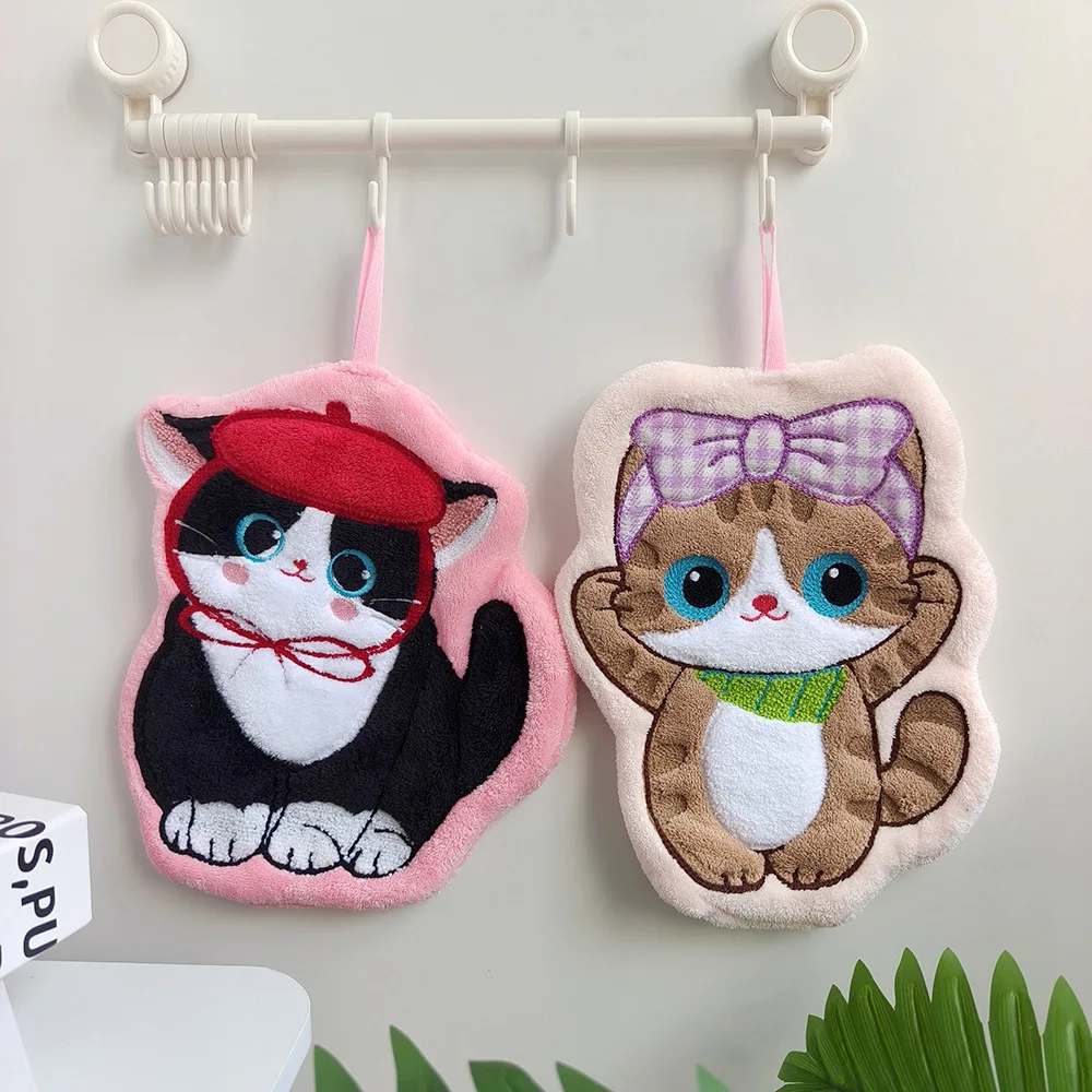 Cute Cartoon Hanging Kitchen Towel Soft Coral Fleece Absorbent Hanging Mini Towels Wipe Cloth Kids Bathroom - view 3