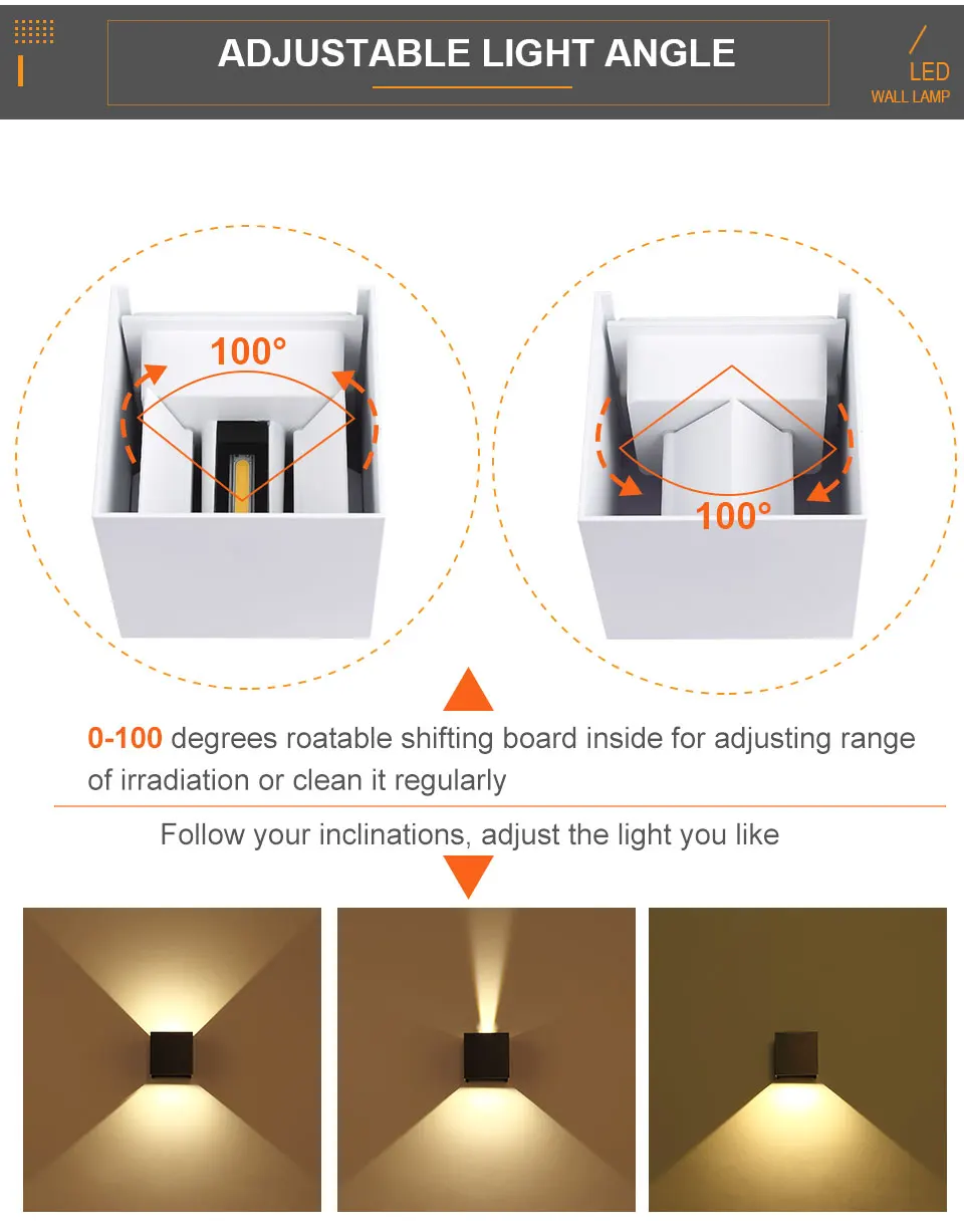 Lampade da parete impermeabili a LED IP65 12W applique da parete regolabile per interni ed esterni cortile portico soggiorno corridoio camera da letto applique da parete