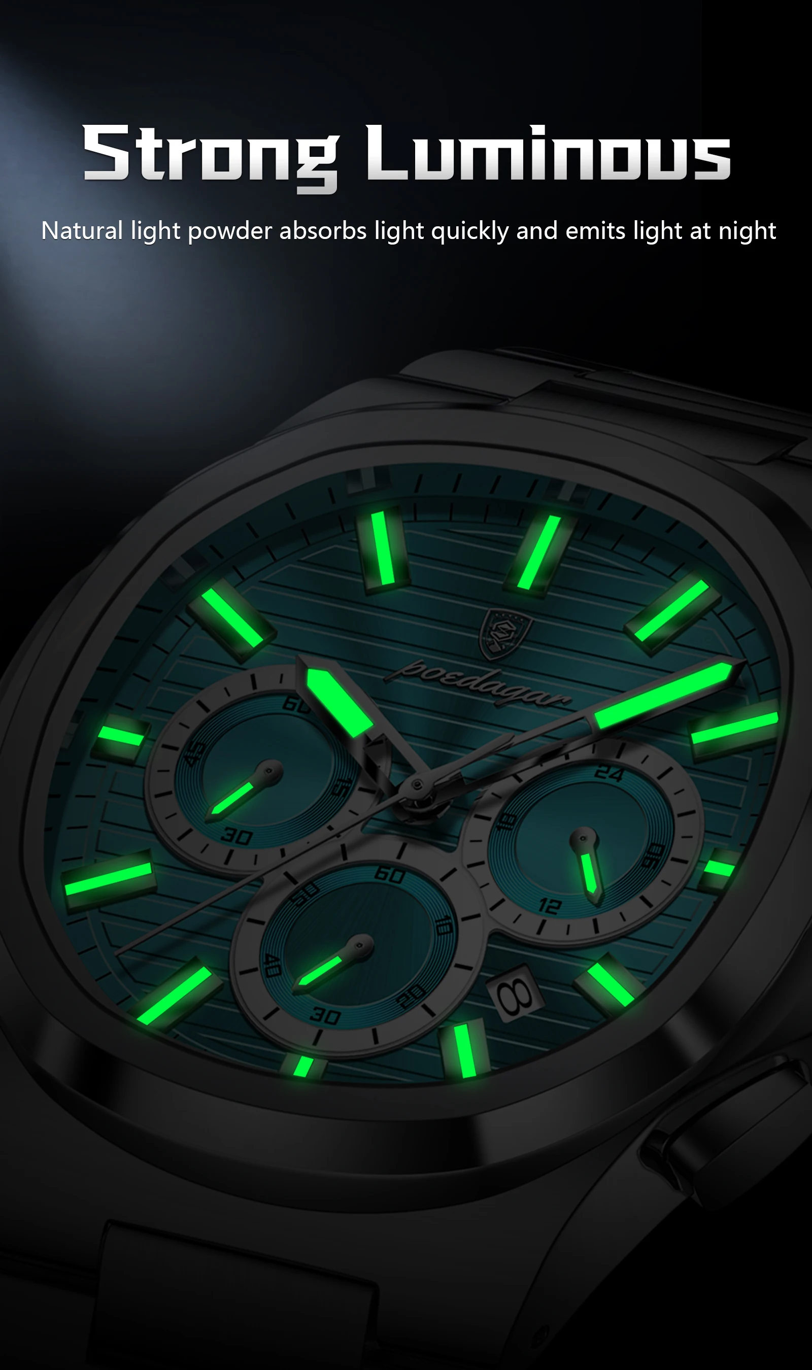 POEDAGAR Top Business Herrenuhr Leuchtend Wasserdicht Edelstahl Herren Armbanduhr Chronograph Datum Quarz Mode Herrenuhren – Detail 11