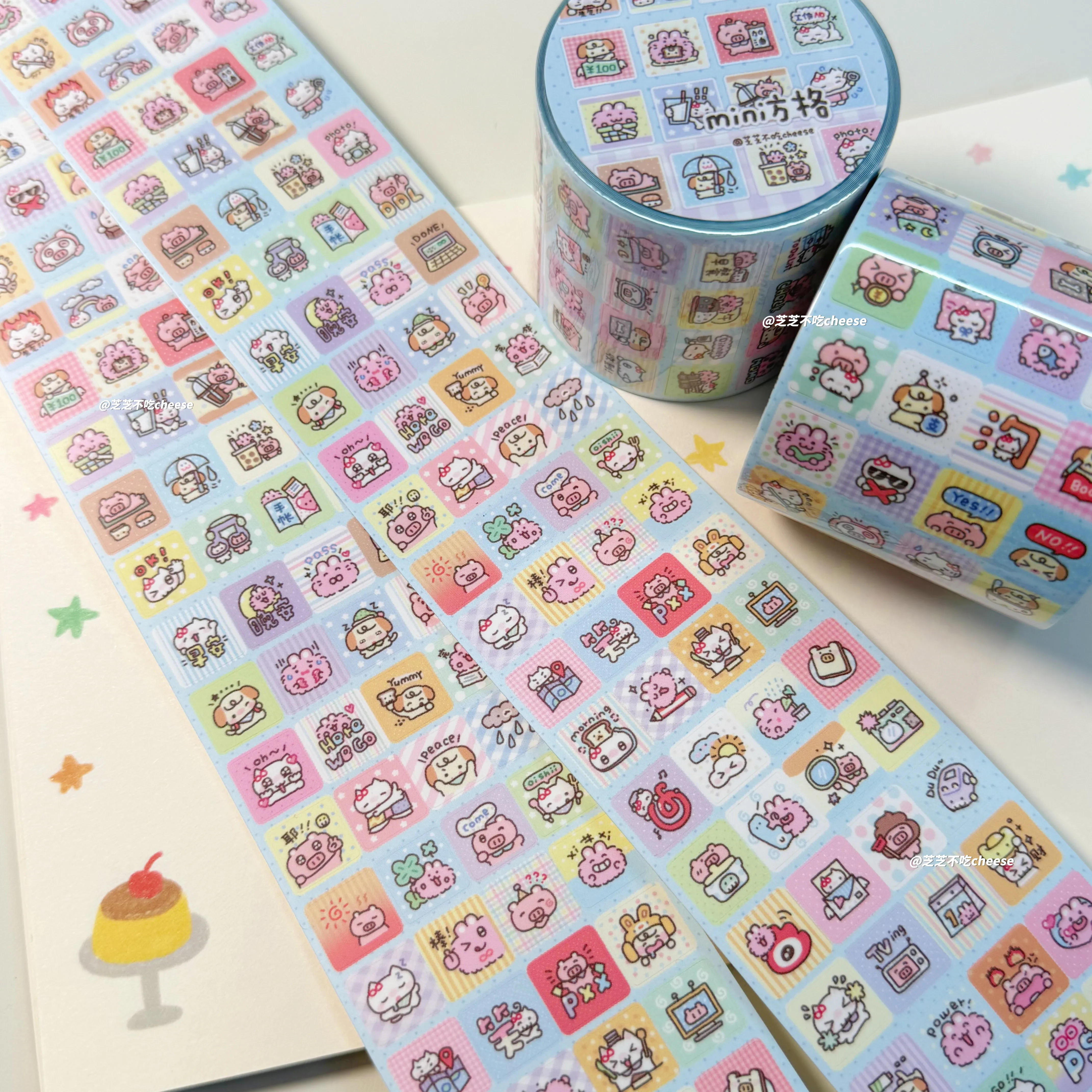 Mini Square Stickers Cute Decorative Cut Membrane Stickers for Journaling Scrapbooking DIY Craft Hand Account Kawaii Small
