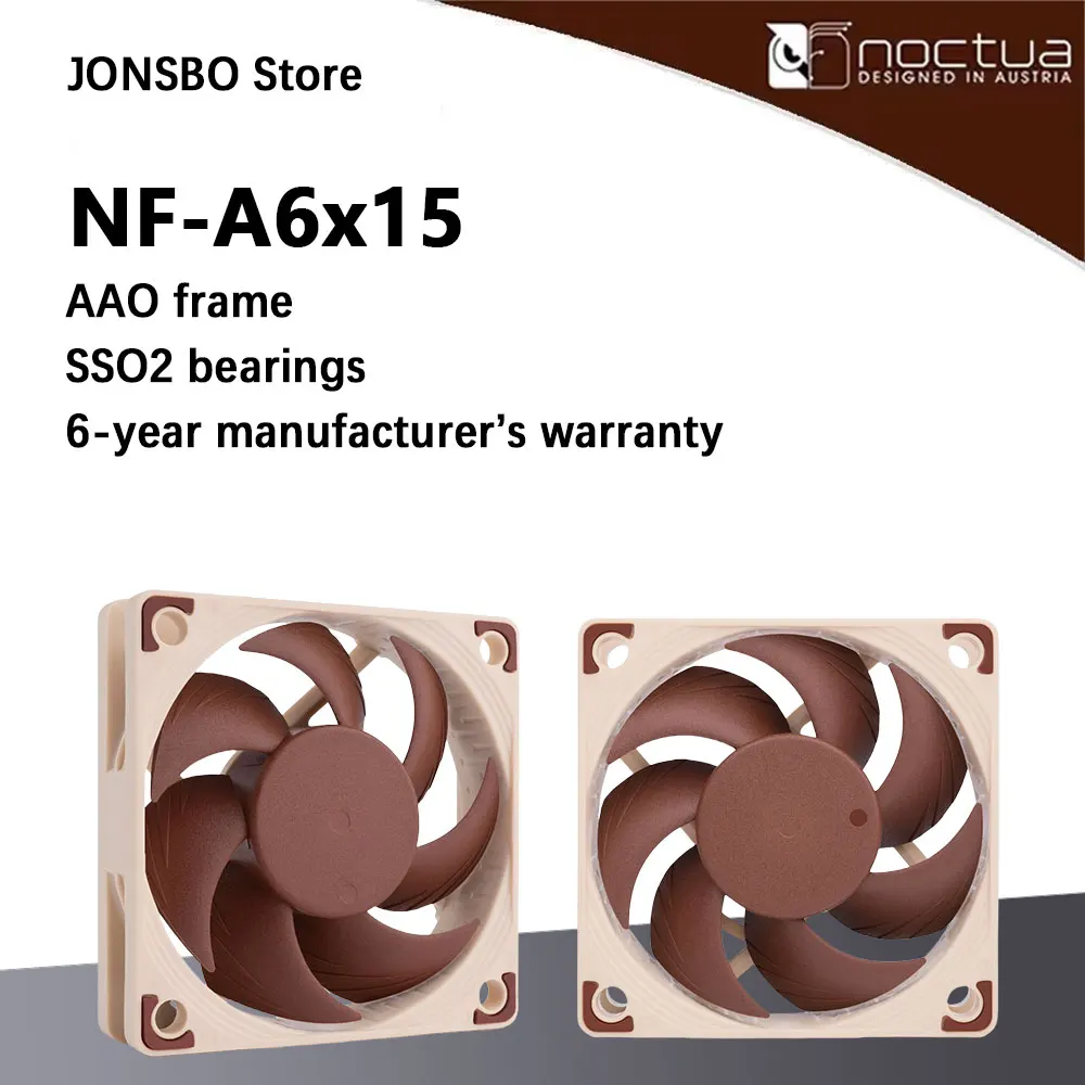 Noctua NF-A6X15 Quiet cooling fan，60x60x15mm/SSO2 bearings/Material Fibre-glass reinforced PBT/High performance cooling fan