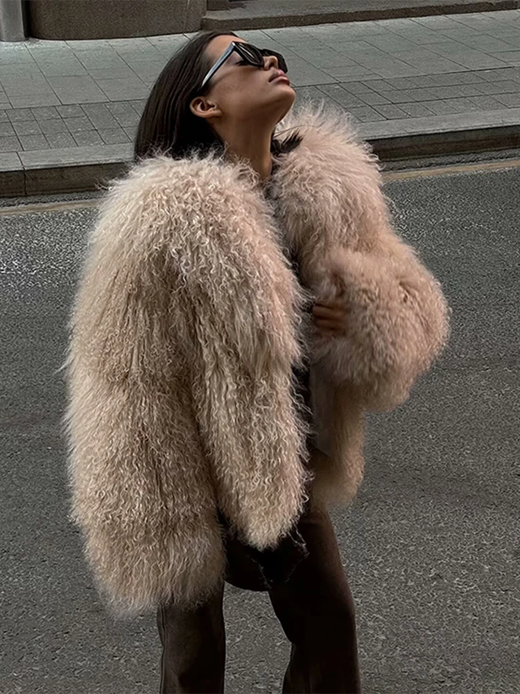 

Fashion Luxury Faux Fur Women's Coat Plush Turndown Collar Solid Color Coats Women Casual Loose Winter Warm Windproof Outerwears