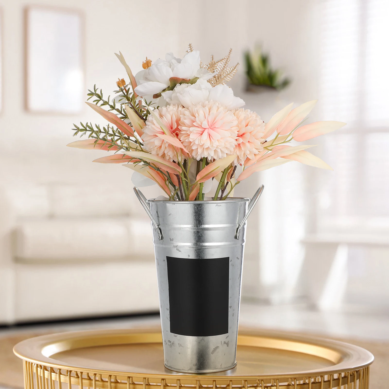 

1pc Waterproof Blackboard Sticker Flower Bucket Iron Sheet Planter Containers Metal Tub Vase Hydroponics Display Home