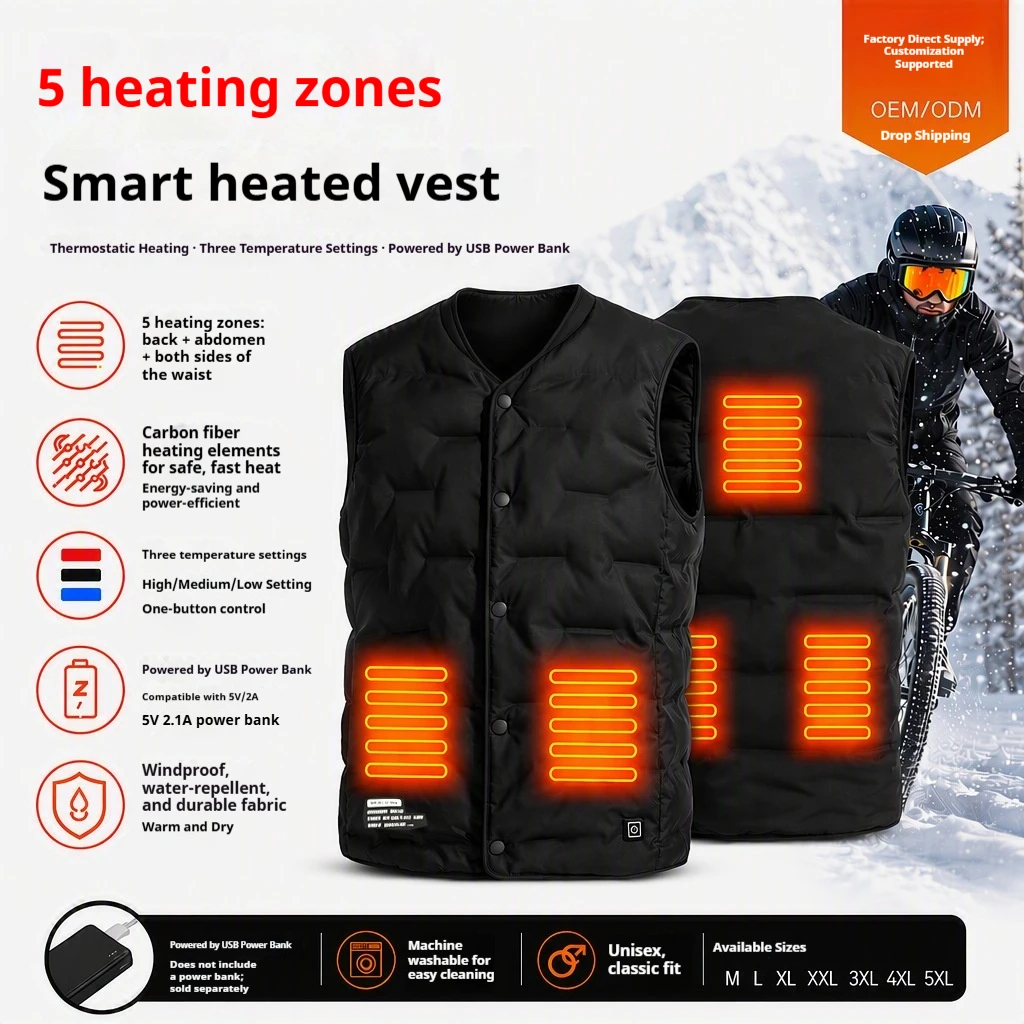 Unisex Lightweight Outdoor Heated Vest Smart Constant Temperature Electric Heating Waistcoat Winter Warm Cross Border Outerwear