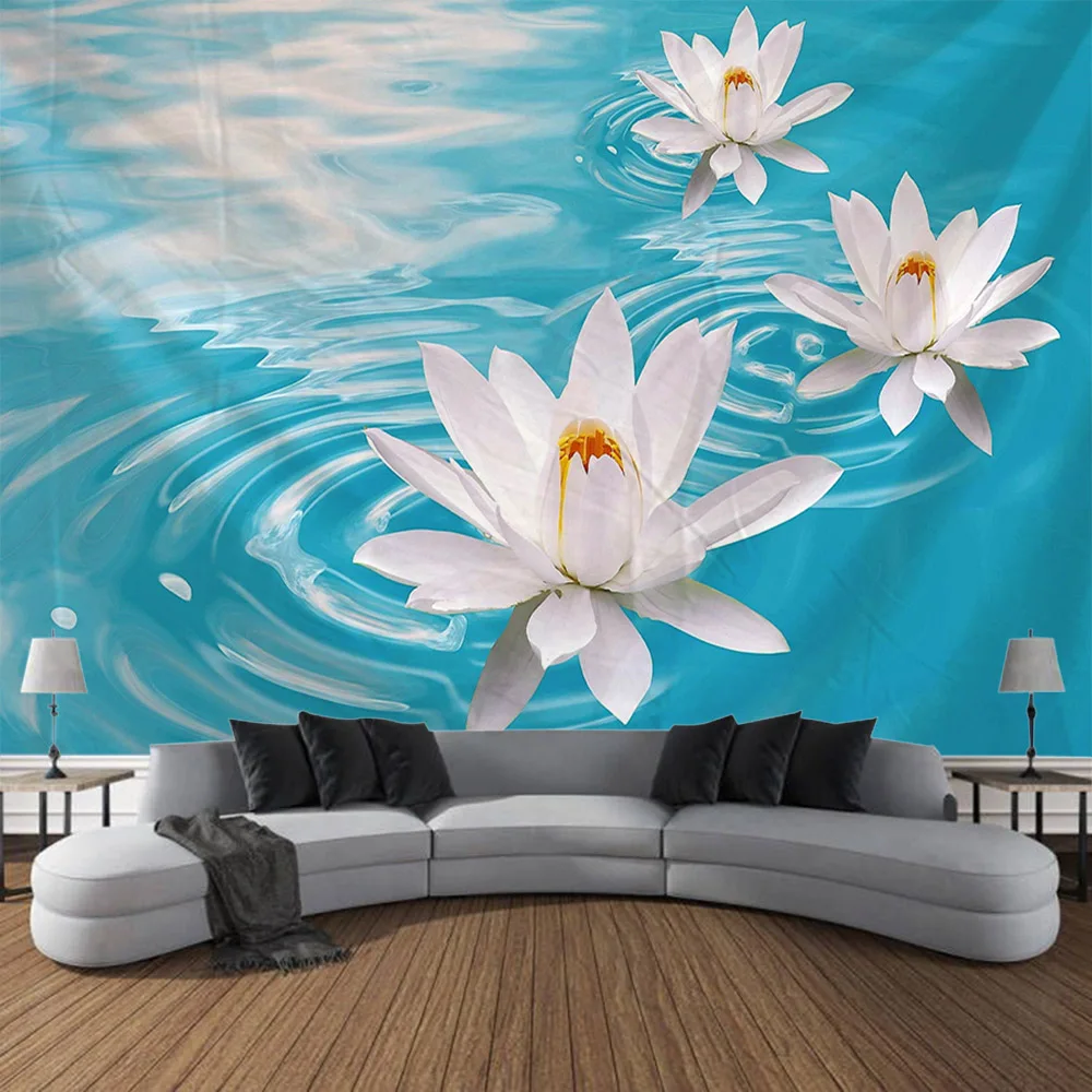 Bohemian lotus wall hanging tapestry, colorful landscape, floral tapestry, room decoration, yoga mat, background cloth