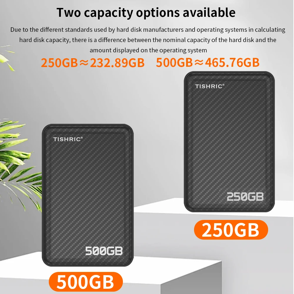 TISHRIC External Hard Drive 1TB 500GB 250GB 2.5 Inch USB 3.0 Portable HDD for PC Laptop Computer PS4 Xbox One TV Digital Data