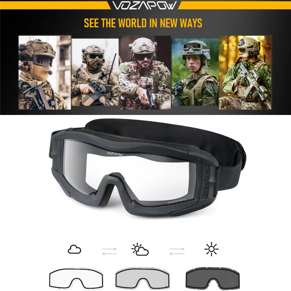 Vozapow Military Tactical Goggles CS Airsoft Anti Fog Shooting Glasses Windproof UV Protection Mountaineering Glasses