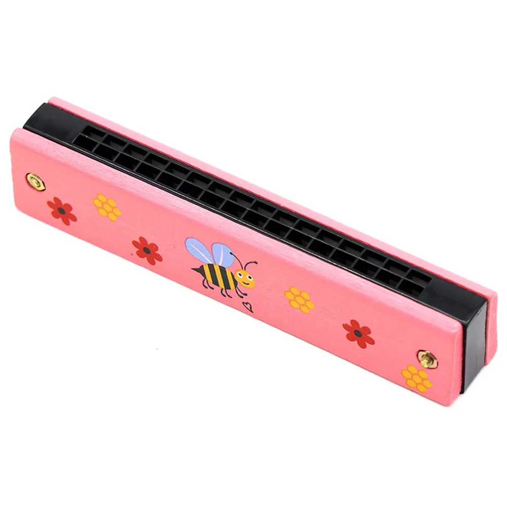 New 16 Holes Wooden Harmonica Colorful Painted Melodic Melodica Cute Cartoon Orff Instrument Music Teaching